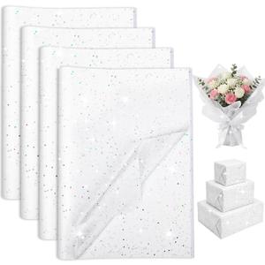 woric 135 Sheets White Tissue Paper for Gift Bags 20 x 14 Inch Glitter Tissue Paper for Birthday Baby Shower Wedding Mother's Day Decor Art DIY Crafts
