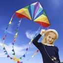 HONBO Large Delta Kite for Kids & Adults,Extremely Easy to Fly Kite for Beach Trip,String Line Included,with Colorful Tail,Perfect for Beginners, 54" X 31"