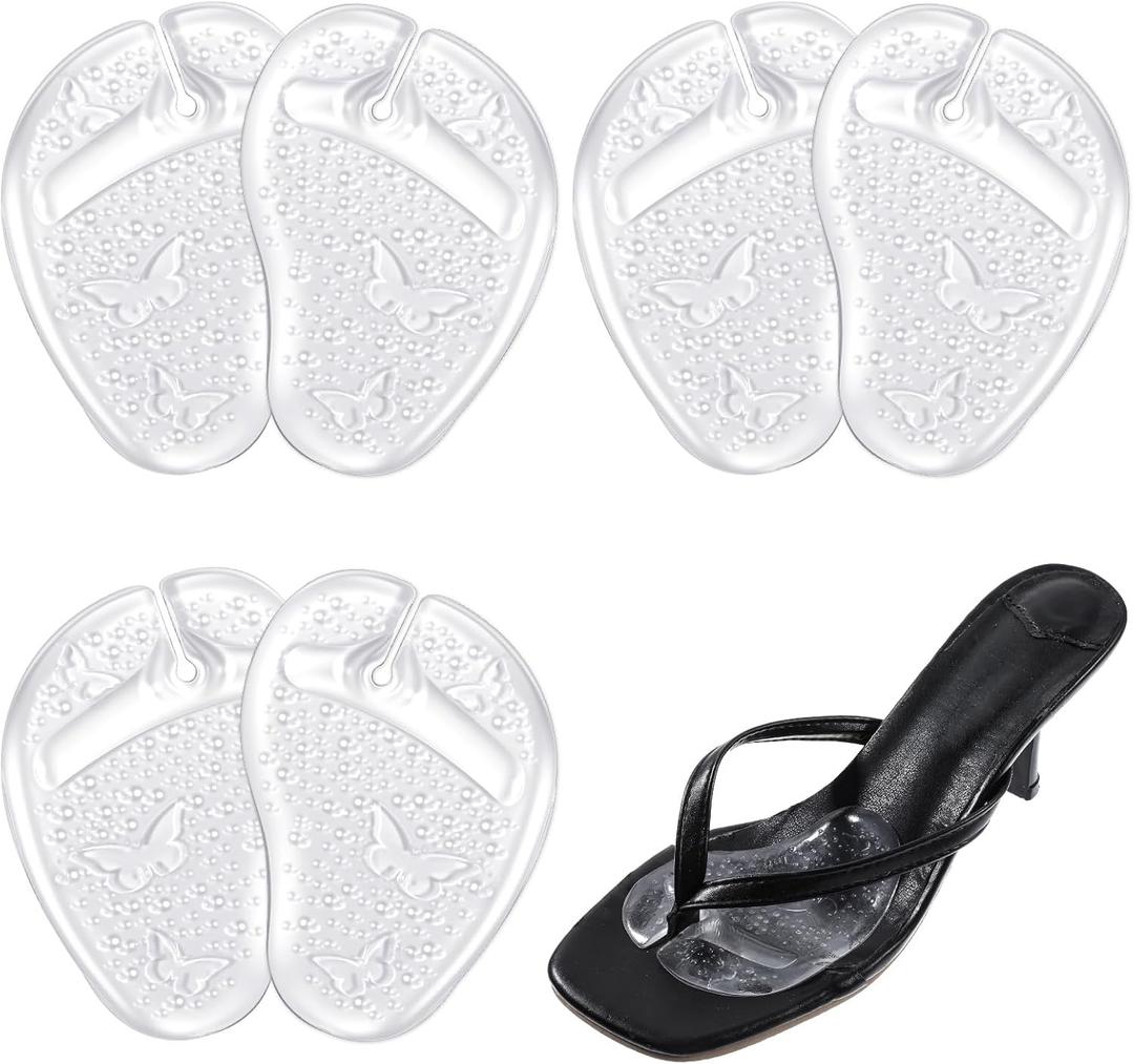 6Pcs Gel Metatarsal Pads for Thong Sandals Toe Protectors, Soft Reusable Forefoot Cushion Inserts for Flip Flop, Self-Adhesive Non Slip Shoe Cushion Inserts for Metatarsal Support Pain Relief