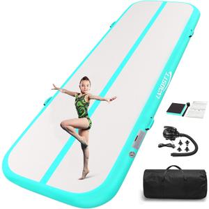 Gymnastics Air Tumbling Mat 13ft/16ft/20ft Tumble Track, Inflatable Tumbling Mat 4/8 inch Thickness with Electric Air Pump for Home Use/Tumbing Meditation/Cheerleading/Water Use (Green)