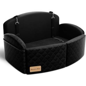 Dog Car Seat for Medium/Large Dogs, Memory Foam Dog Booster Seat with Thick Cushion up to 55 lbs or 2 Small Dogs, Travel Pet Car Seat with Detachable Washable Cover, 2 Safety Leashes (Black/Black)
