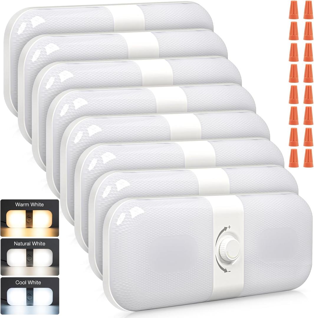 CT CAPETRONIX RV Lights Interior 1700LM, 3 Color TEM Camper Lights, Dimmable 12v Volt Led Lights Fixture, RV Ceiling Dome Light w Switch for RV/Camper/Car/Trailer/Boat (Warm+Cool+Natural White) 8Pack