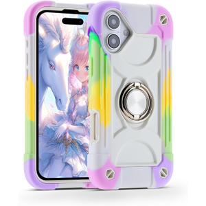MARKILL Compatible with iPhone 16 Case 6.1 Inch with Ring Stand, Military Grade Drop Protection Full Body Rugged Heavy Duty Case 3 in 1 Protective Durable Cover for iPhone 16