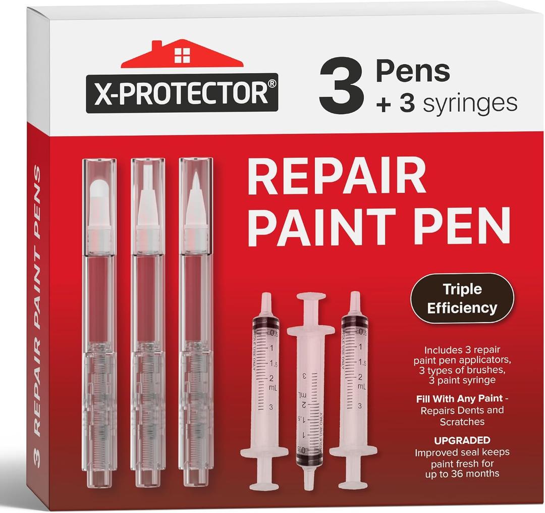 X-Protector Touch Up Paint Pen Kit - 3 Pens with 3 Types of Brushes - Premium Pen for Touch Ups - Fillable Touch Up Paint Pens for Walls, Furniture, and Other Touch Up Works!