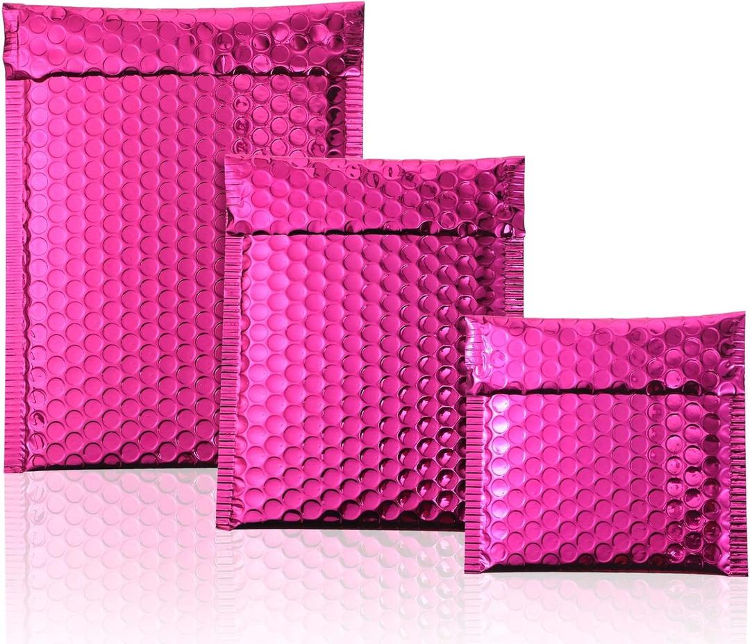 50 Pieces Bubble Mailers 3 Sizes Self Seal Adhesive Poly Mailers Metallic Foil Glitter Padded Shipping Bubble Envelopes for Valentine Mailing Packing Small Business(Rose Red)