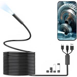 Endoscope Camera with Light for iPhone and Android, 16.5ft Semi-Rigid Snake Camera, 1920P Borescope with 8 Adjustable LED Lights, 8mm Diameter IP67 Waterproof Endoscope (Black)