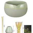 Artcome Matcha Tool Set - Complete Kit with Matcha Bowl with Spout, Bamboo Whisk, Tea Scoop, Whisk Holder, Scoop Holder, Tea Cloth & Powder Strainer, Golden Glaz