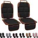 Car Seat Protector for Child, 2 Pack With Mesh Pockets & Non-Slip Backing 600D Durable Under Baby Seat Cover for Back Seat (Dark Brown, Standard)