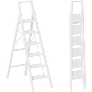 GameGem 6 Step Ladder for 12 Feet High Ceiling, Lightweight Aluminum Folding Step Stool with Convenient Handgrip, Stepladders with Anti-Slip and Wide Pedal for Home Use Space Saving - White