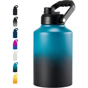 Insulated Gallon Jug, Large 128oz Stainless Steel Insulated Water Bottles with Handle, Leak proof, Double-Wall Vacuum Insulation for Construction Sites, Camping and Hiking, Blue&Black