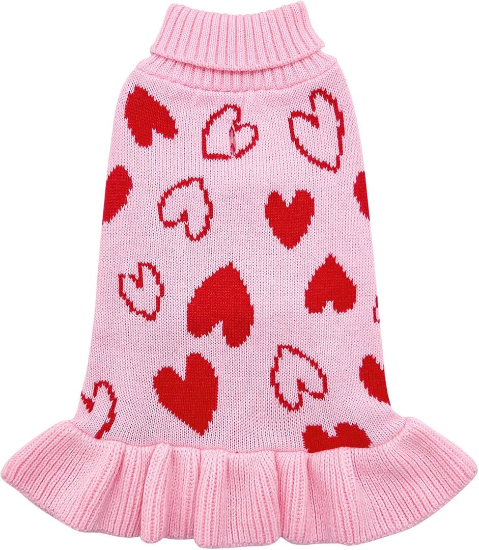 cyeollo Valentines Dog Sweater Dress, Warm Turtleneck Dog Sweaters for  Dogs Sweaters Girl, Soft Stretchy Knitted Pet Clothes with Leash Hole, Comfy Heart Print Doggie Coat, No Size Found