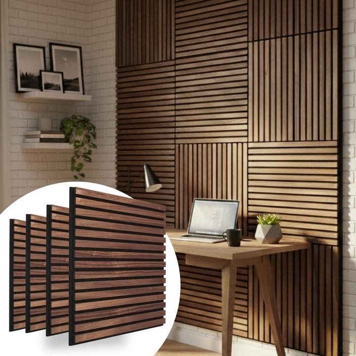RT60X Pro Soundproofing Wall Panels - 4 Pack 24"x24"x1" | Acoustic Wood Tiles for Recording Studio & Gaming Room | Fire-Retardant, UV-Coated, Sound Dampening Acoustical Treatments
