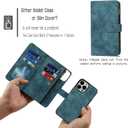iCoverCase Compatible with iPhone 13 Pro Wallet Phone Case with Card Holder, PU Leather Zipper Pocket Magnetic Detachable Flip Case with Wrist Strap (Blue)