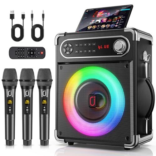HWWR Karaoke Machine, Portable Bluetooth 5.3 Karaoke Speaker with 3 Wireless Microphones for Adults with LED Lights for Outdoor/Home Party, PA System Supports TWS and TV connectivity
