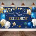 Blulu Retirement Party Decorations, Extra Large Fabric Retire Sign Banner Photo Booth Backdrop Background with Rope for Retirement Party Favor(72.8 x 43.3 Inches,Blue and Gold)