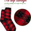 Slipper Socks for Women with Grippers, Fuzzy Christmas Socks Fluffy Cabin Cozy Winter Thick Warm Comfy Fleece Soft for Indoor Outdoor Room (One Size Wide, Red & Black Plaid)
