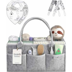 PUTSKA Baby Diaper Caddy Organizer Nursery Basket Set Baby Basket Gift Registry Baby Shower List Baby Must Haves Essentials Neutral Baby Stuff For Newborn (Large, Grey Set)