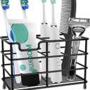 HYRIXDIRECT Toothbrush Holders for Bathrooms Stainless Steel Rustproof Electric Toothbrush Holder Toothpaste Organizer Tooth Brush Storage Stand (Large, Black-01)