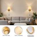 Plug in Wall Sconces Set of Two, Fabric Shade Wall Light with On/Off Switch, Plug in Wall Mount Lamps Wall Decor Set of 2, Gold Sconces Wall Lighting Fixture for Bedroom Bedside Living Room Porch