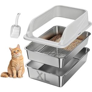 Stainless Steel Sifting Litter Box for Pine Pellets, XL Odor Free | Stainless Steel Litter Box with Lid,Large CapacityAnti-Leakage, Easy Cleaning, Less Tracking, for Multi-Cat & Big cats