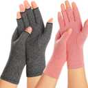 2 Pairs Arthritis Compression Gloves for Women Men, Carpal Tunnel Pain Relief, Fingerless for Typing Both Hands (Small, Grey 1+Pink 1)