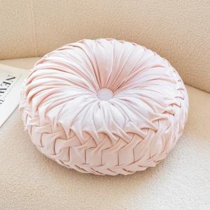 Round Throw Pillow Velvet Handmade Pumpkin Pleated Throw Pillows Cushions Home Decorative Pillows for Couch Sofa Bed Bedroom Living Room Office Decor Chair Cushion (Pink)