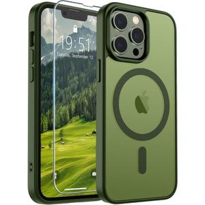 SUPFINE Magnetic for iPhone 13 Pro Case [Compatible with MagSafe] [10 FT Military Grade Drop Protection] Slim Translucent Matte Shockproof with Anti-Fingerprint Phone Case, Matte Cangling Green