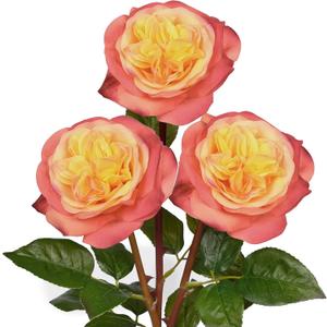 Arborus Artificial Roses - Set of 3 Long-Stem Real Touch Silk Roses, 24.4" Faux Flowers for Home Decor, Wedding Bouquets, Centerpieces & Floral Arrangements  Lifelike Yellow Pink Fake Roses