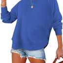 EVALESS Sweatshirt for Women Crewneck Long Sleeve Side Split Tops Casual Solid Color Loose Pullover Shirts 2026 Clothes (XX-Large, Blue)