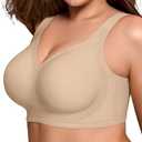 LetsJoli Bras for Women Supportive Wireless Push Up Bra Full Coverage No Underwire Seamless Plus Size for Older Women, \ L