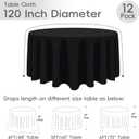 12 Pack Round Tablecloth 120 Inch Cloth Black Tablecloth for Round Tables, Washable Polyester Table Cloth Stain and Wrinkle Resistant Decorative Table Cover for Wedding Party Dining Banquet