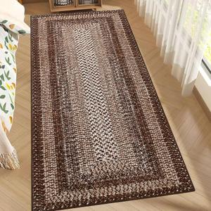 RUGSREAL 2x6 Boho Runner Rug Braided Print Hallway Area Rug Machine Washable Throw Floor Cover Non Slip Moroccan Runner Carpet for Kitchen Farmhouse Rustic Carpet for Living Room Bedroom, Brown