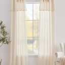 jinchan Linen Blend Light Filtering Curtains 38W x 96L Inch Beige for Living Room Farmhouse Boho Curtains Attached Valances Hooks Drapes 2-Panel Set