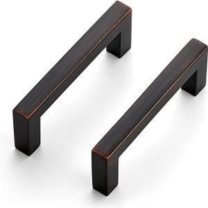 Ravinte 10 Pack Solid 3-1/2 Inch Center to Center Slim Square Bar Drawer Handles Kitchen Cabinet Handles Oil-Rubbed Bronze Drawer Pulls Kitchen Cabinet Hardware Pulls