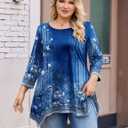 IN'VOLAND Plus Size Tops for Women 3/4 Sleeve Shirts Tunic Tops to Wear with Leggings Loose Fit Summer Fall Clothes (Blue, XXXL)