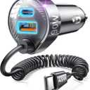 USB C 90W Car Charger for iPhone 17/16 Pro Max, PD & QC3.0 w/5 ft 45W Type C Coiled Cable, Fast Car Phone Charger Adapter for iPhone 17Air/15 Pro, Samsung Galaxy S25/S24/S23, Pixel 10/LG/Android, iPad, Black