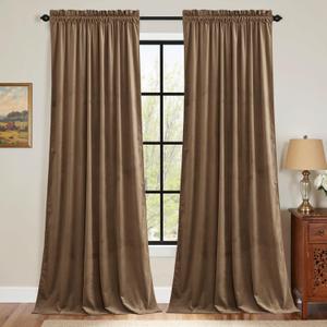 StangH Brown Curtains for Bedroom, Elegant Velvet Light Blocking Window Treatments Vertical Cozy Thermal Insulated Drapes for Living Room Nursery, W52 x L108, 2 Panels