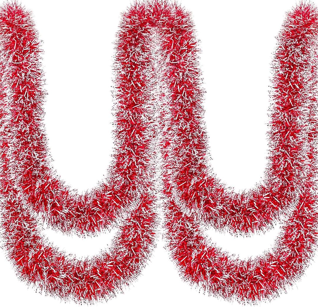 50Ft Christmas Red Tinsel Garland Xmas Tree Decorations Metallic Glitter Twist Garland for Christmas Decorations Anniversary Birthday Wedding Holiday Supplies Indoor Outdoor Supplies