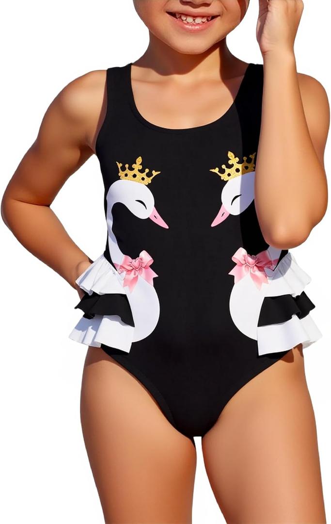 Little Girls One Piece Swimsuits Cute Toddler Bathing Suit Summer Beach Swimwear Black 4-5Y