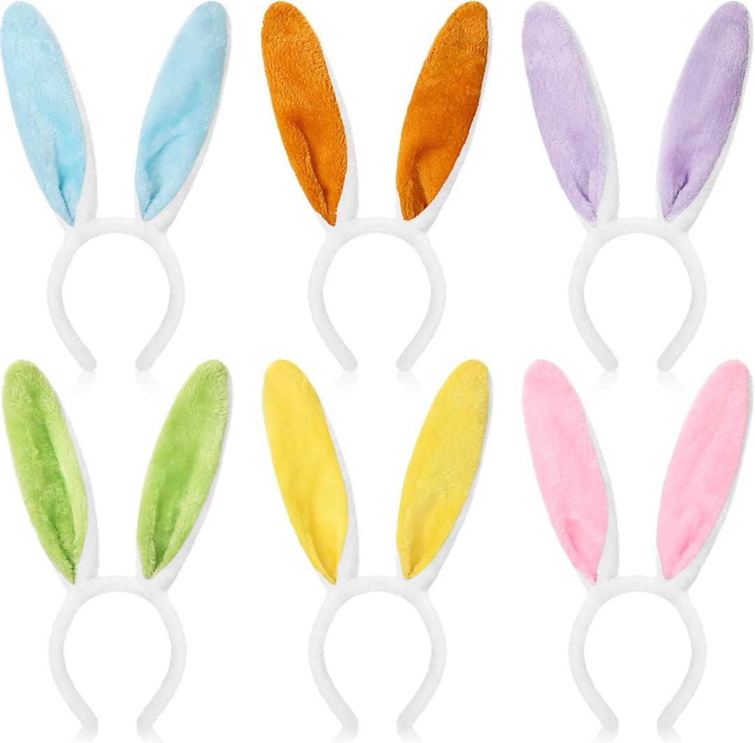 WILLBOND 6 Pieces Halloween Plush Bunny Ears Cute Bunny Headband for All-age Costume Cosplay Easter Christmas (Macaron Color)