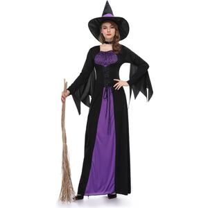 Women's Witch Fancy Dress Halloween Costume with Witch Hat for Adult Cosplay (X-Large, Purple)