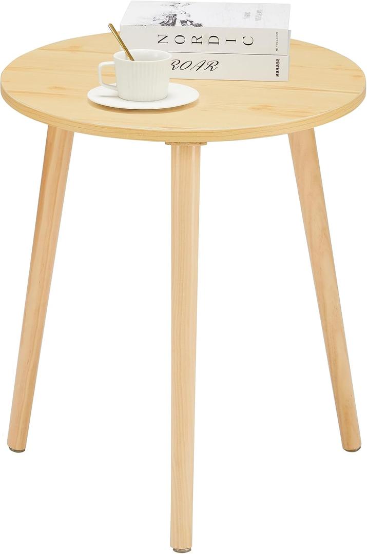 Apicizon Small Round Side Table, Modern Light Wood Side Table Bedside Nightstand End Table for Small Spaces, Bedroom, Living Room, 16.5 x 20 Inches, Natural, Round, 16.5-inch Diameter