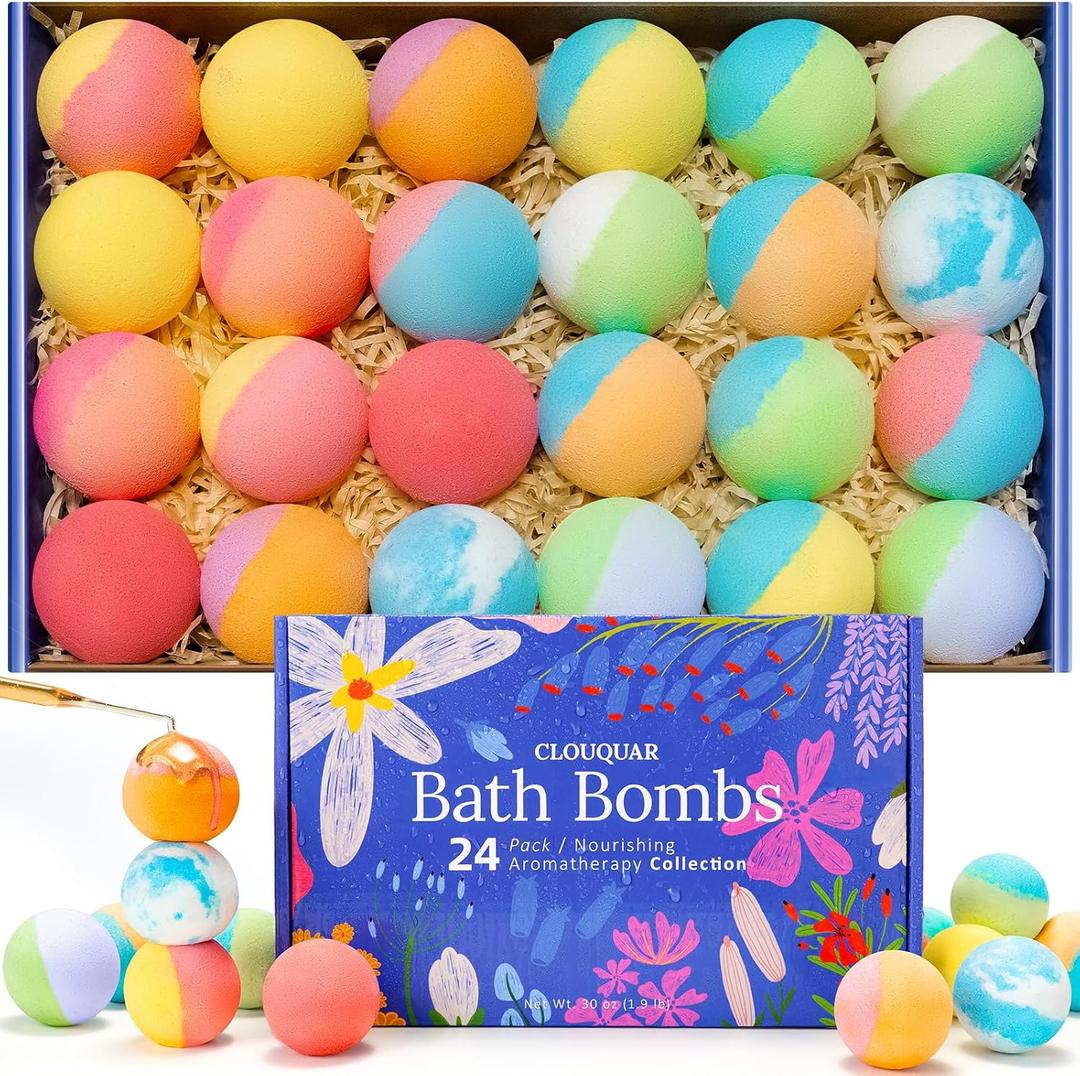 Hemp Oil Bath Bombs Gift Set, 24 Pack Natural Bubble Bath Spa Kit with Pure Essential Oils, Refreshing & Relaxing Bath Gift for Birthday, Mothers Day & Valentines Day