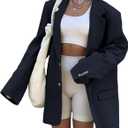 Grlasen Women Casual Elegant Long Sleeve Oversized Lapel Blazers Open Front Solid Work Office Jacket Blazer (Medium, Navy Blue)