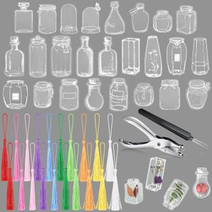 120 pcs Transparent Dried Flower Bookmarks Making Kit Cute Bottle Flower Bookmark Kids Handmade DIY Transparent Floral Page Clear Floral Bookmark Point Tweezer Hole Punch(Dream Collector)