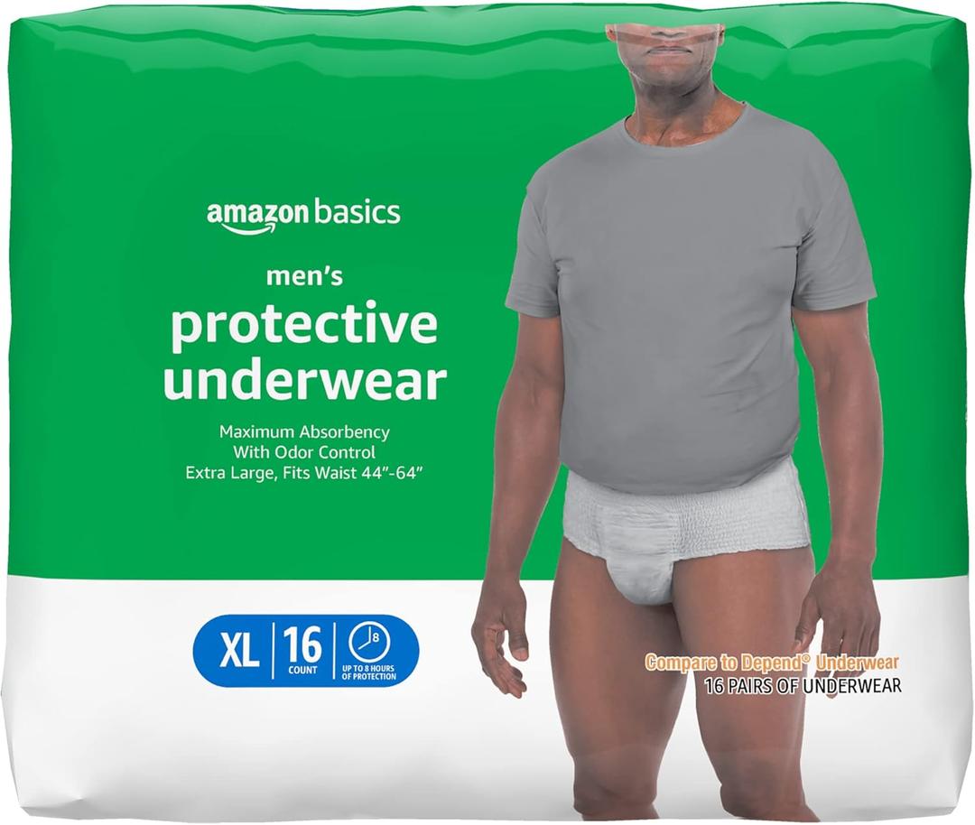Amazon Basics Maximum Absorbency Incontinence Underwear for Men with Leak Protection and Odor Control, X-Large, 16 Count