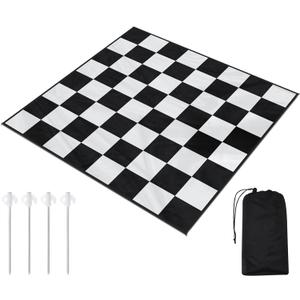 5x5ft Giant Chess Game Mat Nylon Board Mat for Outdoor with 4 Ground Nails and Storage Bag, Compatible with 12 16 Inch Giant Chess Sets and 4 Inch Large Checkers, Checker Not Included