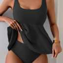 Eomenie Tankini Swimsuits for Women Tummy Control Two Piece Bathing Suit Tie Back Swim Suit with Bottom (Black, S)