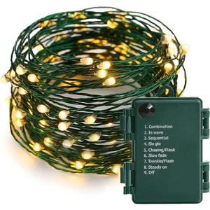 Battery Operated Starry Lights - 18FT 50 Micro LEDs, Warm White, Waterproof, Christmas Tree, Wreath, DIY Wedding