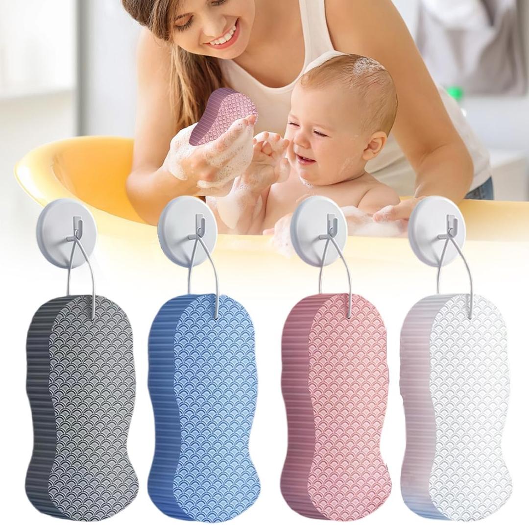 4PCS Magic Exfoliating Bath Sponge for Body, 3D Super Soft Exfoliate Body Scrubber, Reusable Handheld Shower Brush Remover Dead Skin for Adults Women Men Cleansing Skin No Silicone Net Sponge